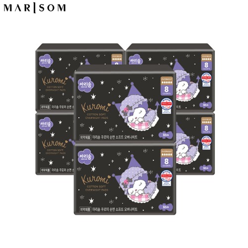 MARISOM Kuromi Cotton Soft Cover Overnight Pads 8p*6ea [MARISOM x SANRIO  CHARACTERS] Best Price and Fast Shipping from Beauty Box Korea