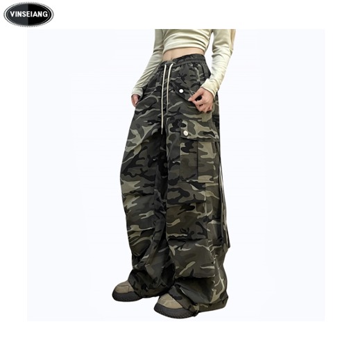 VINSEIANG String Design Loose Fit Camouflage Pants 1ea