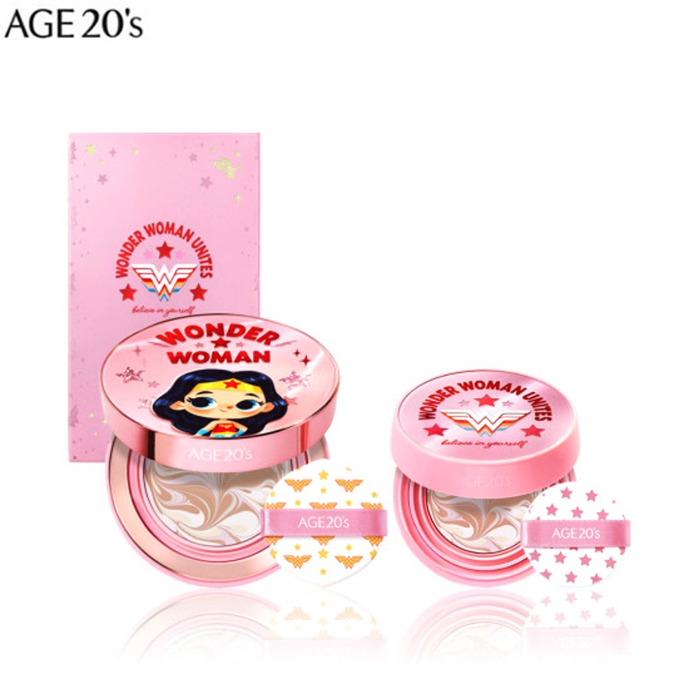 AGE 20&#039;S Signature Essence Cover Pact Master Double Cover Set 3items [Wonder Woman Pink Edition]