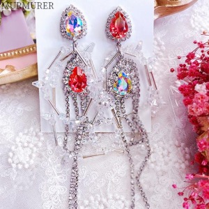 MURMURER Gorgeous Beads Crystal Twisted Long Drop Earrings 1pair