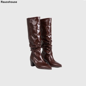 RAUCOHOUSE Glossy Shirring Western Boots 1pair