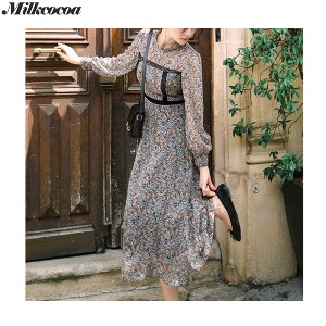 MILK COCOA Vintage Black Lace Flower Dress 1ea