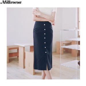MILK COCOA Tencel 30% Linen 70% Modern Button Skirt 1ea