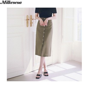MILK COCOA Tencel 30% Linen 70%.Modern Button Skirt 1ea