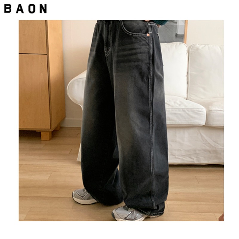 BAON Open Stitch Washed Denim Wide Pants 1ea