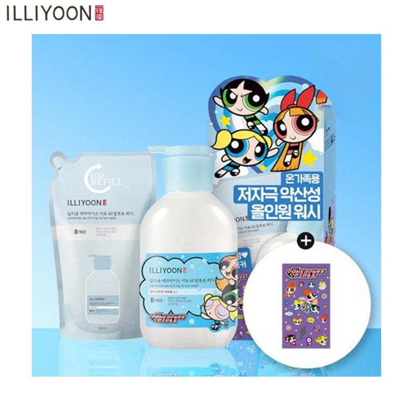 ILLIYOON Ceramide Ato 6.0 Top To Toe Wash + Sticker Set 3items [THE POWERPUFF GIRLS EDITION]