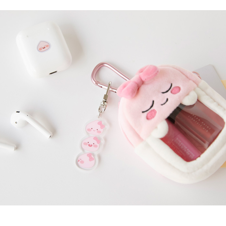Pink Hawaii PVC Mini Pouch with Adorable Glitters and Zipper Pull Charm KAKAO FRIENDS Official Ryan