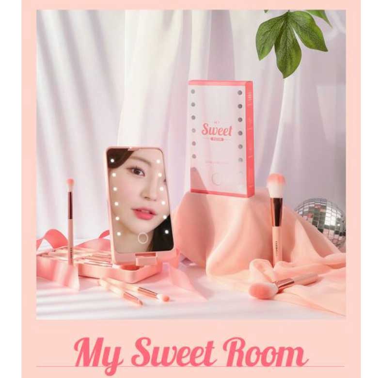 CORINGCO My Sweet Room Brush Set with LED Mirror 6items available now at  Beauty Box Korea