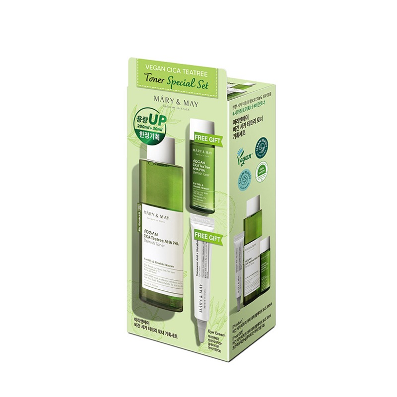 Own label brand, [MARY&amp;MAY] Vegan Cica Teatree Toner Special Set 200ml+30ml+12g (Weight : 375g)