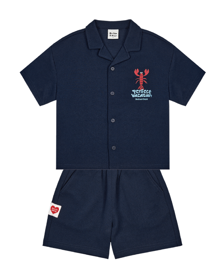 [SET] Navy Lobster Emboss Shirts &amp; Shorts