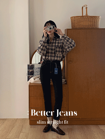 [made] #베니토특가, Better Jeans no.37 기모 슬림 스트레이트 (다크블랙 생지) 신상/베스트/여성/데일리/겨울