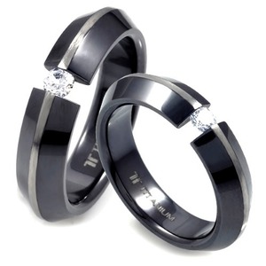 T-230 DIA CO - TATIAS, Black Titanium Couple Ring set with Diamonds