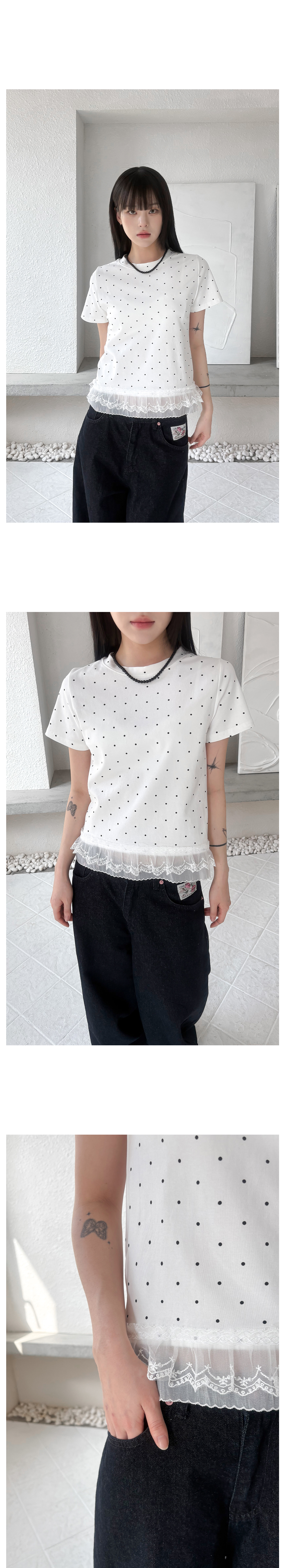 【Binary01】ツイードットフリルTシャツ MADE]コイルドットフリルTシャツ - binary01