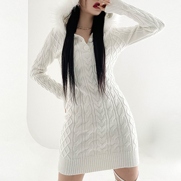 11649 Hooded Cable Knit Dress