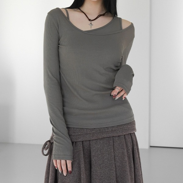 【Binary01】baby ribbon layered T-shirt Kuro Layered Ribbon T-shirt - binary01