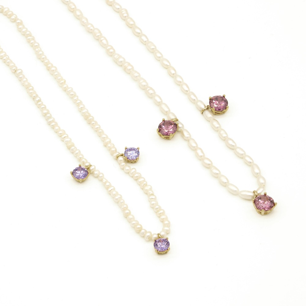 Pearl&amp;Color Stone Necklace