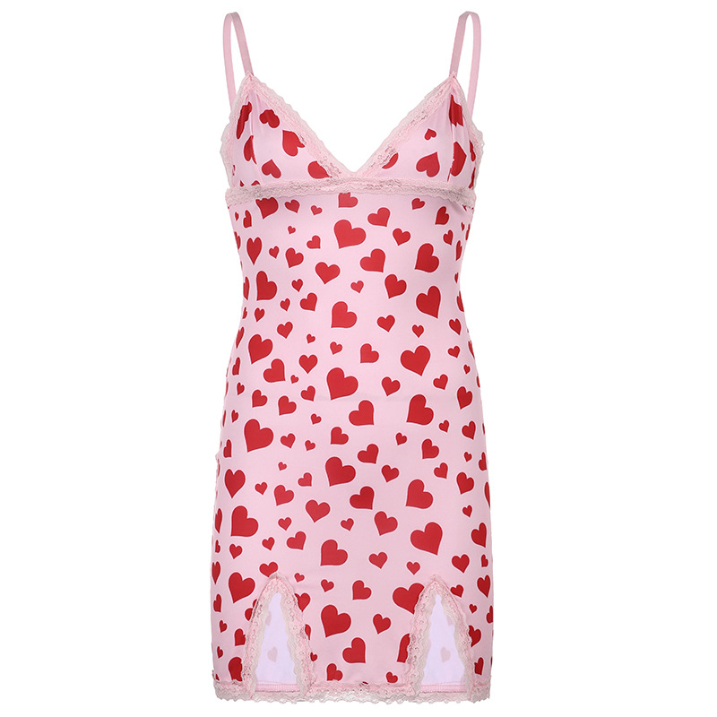 Heart Print Slip Mini Dress
