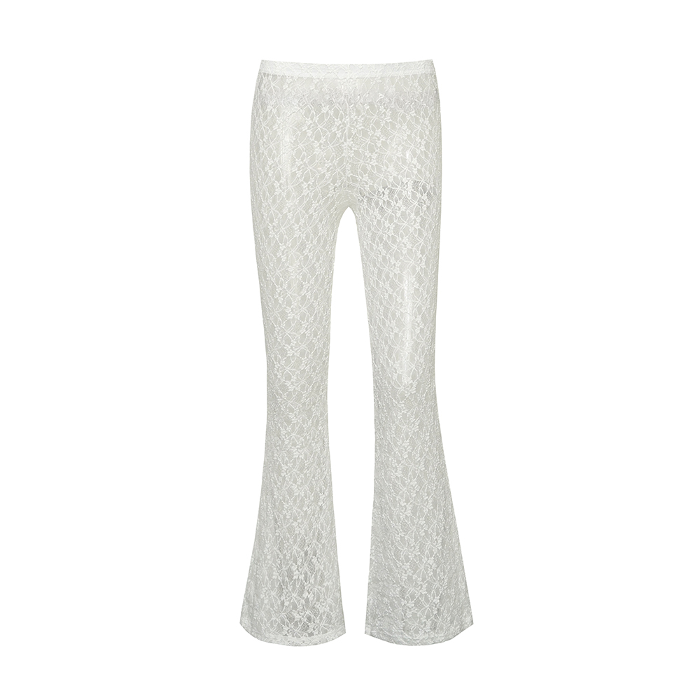 See-through lace bootcut pants