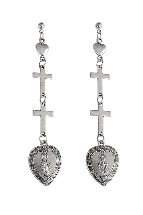 Virgin Mary &amp; Cross  Drop Earrings (당일발송가능)