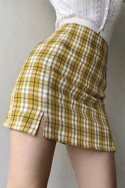 (SAMPLE SALE) Plaid Check Side Split Mini Skirt