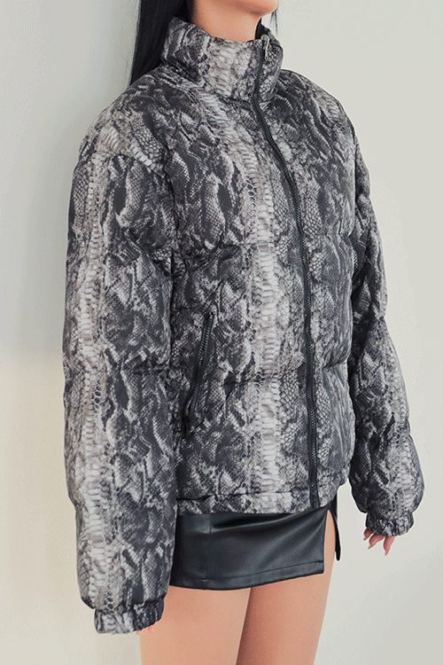 Snakeskin Printed Reversible Padded Jacket