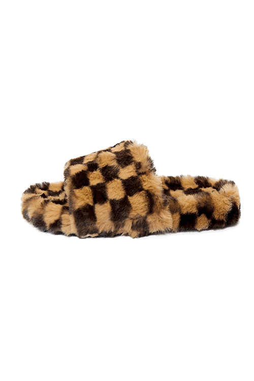 Checkerboard Fur Slippers