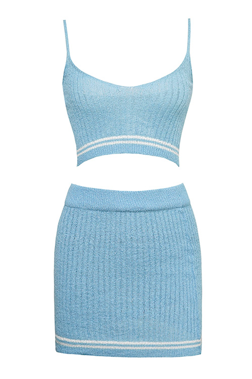 Line Knit Crop Top &amp; Mini Skirt