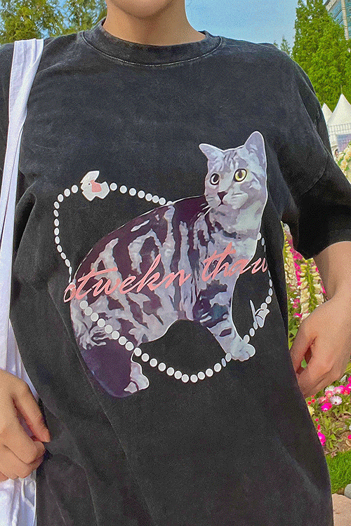 Cat Print Washed Tee