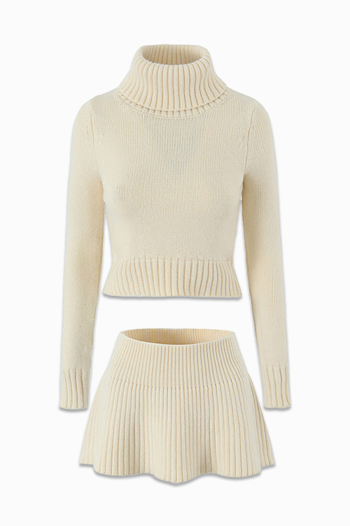 Turtleneck knit &amp; Flare Mini Skirt
