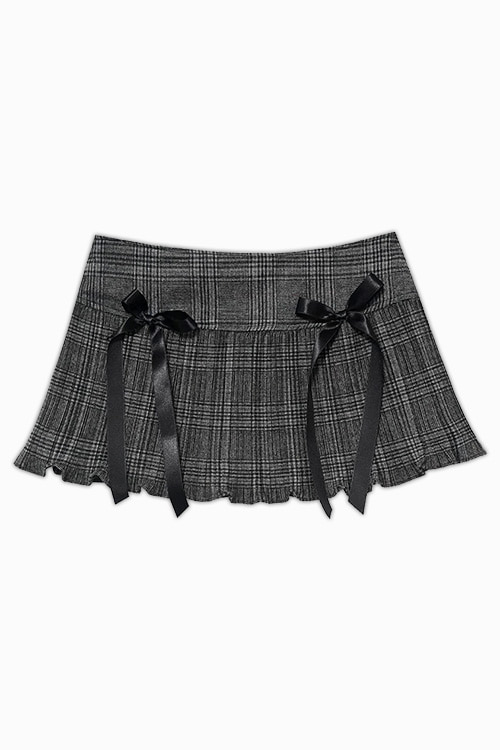 Ribbon point check pleated mini skirt