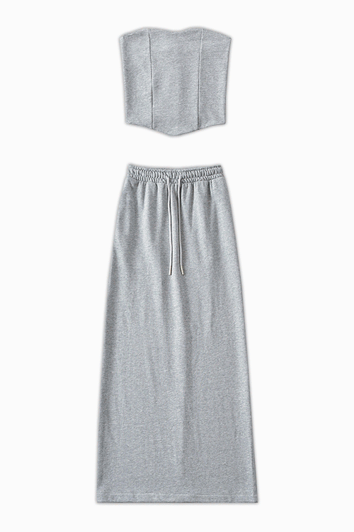 Cotton terry bustier top &amp; maxi skirt