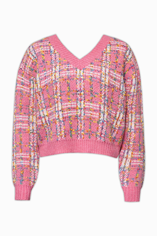 Candy tweed V-neck knit