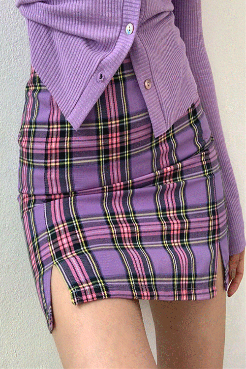 Tartan Check Side Slit Mini Skirt