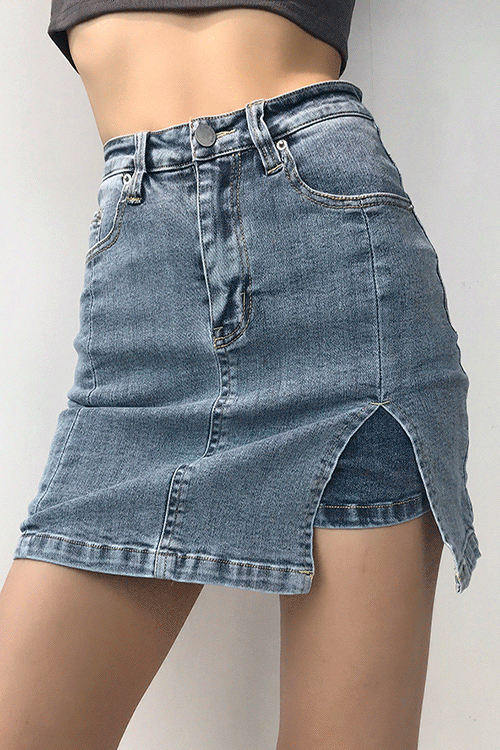 (SALE) Side Slit Denim Mini Skirt (당일발송)