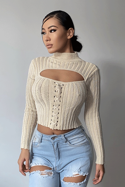 Cut Out Lace Up Knit Top