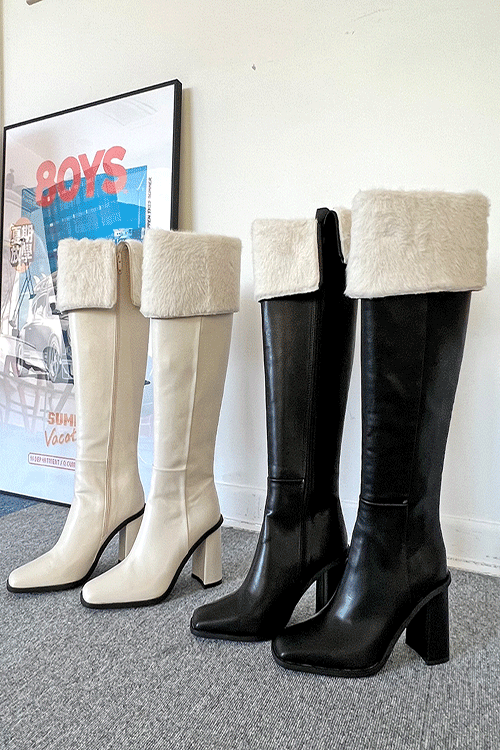 Faux Leather Fur Trimmed Long Boots
