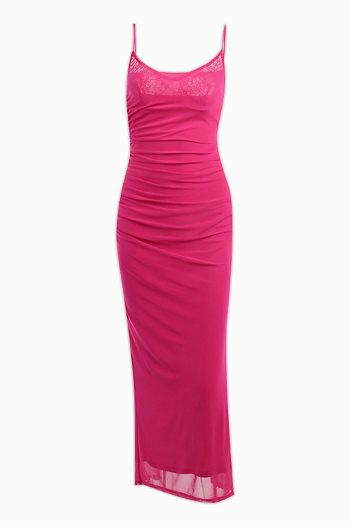 푸시아 핑크 튤 맥시 드레스