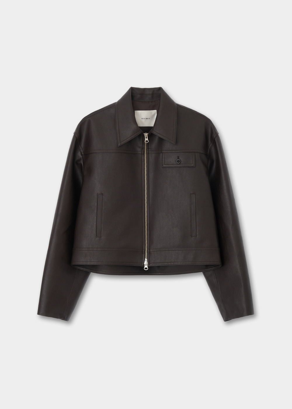 블루브릭,Leather zip-up jacket (brown)