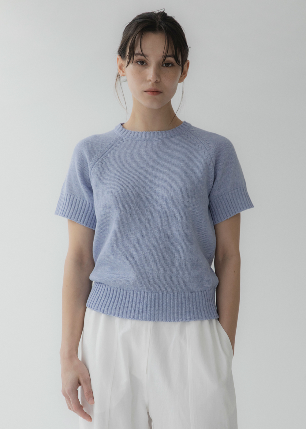 블루브릭,Linen half knit (sky blue)