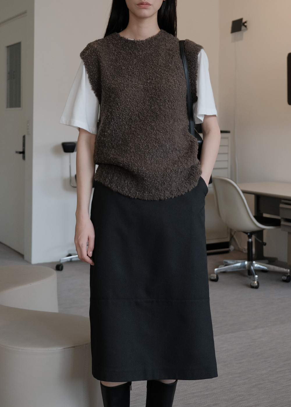 블루브릭,Clotty knit vest (2colors)