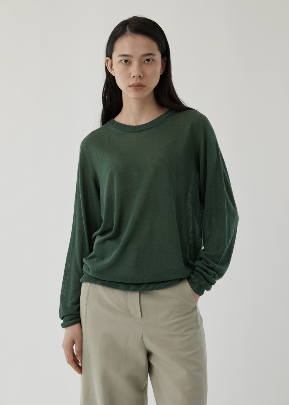 블루브릭,Summer u-neck knit (green)