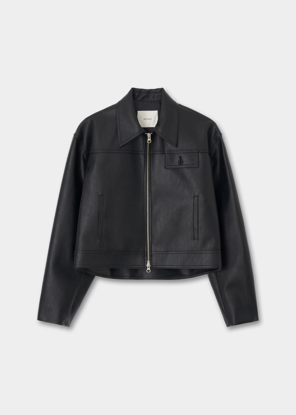 블루브릭,Leather zip-up jacket (black)