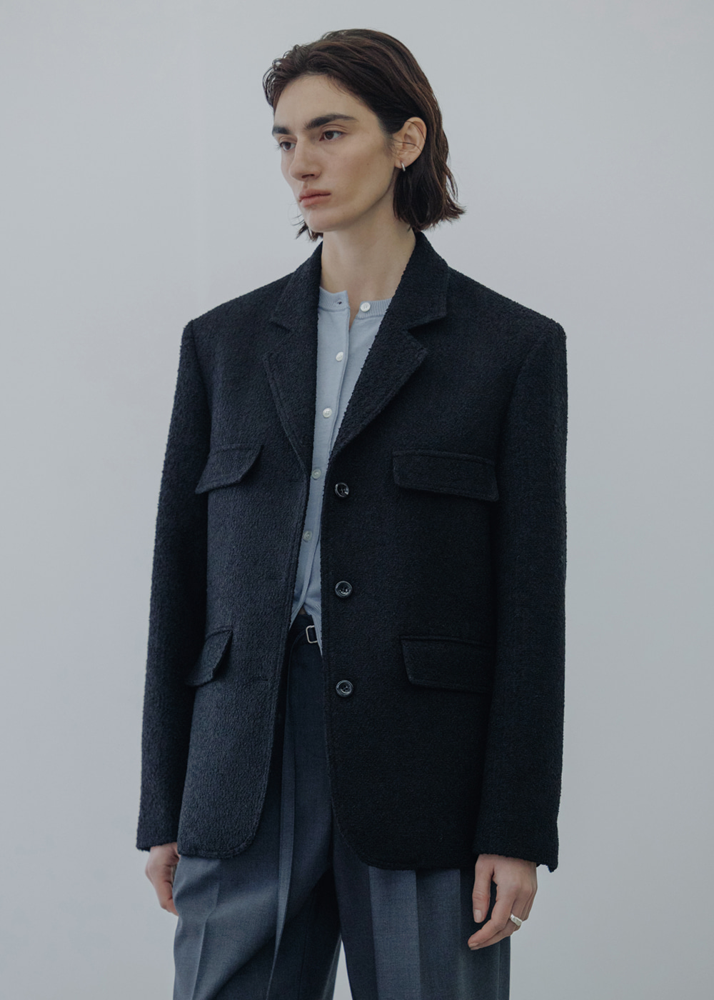 블루브릭,[2차] Tweed pocket jacket (black)