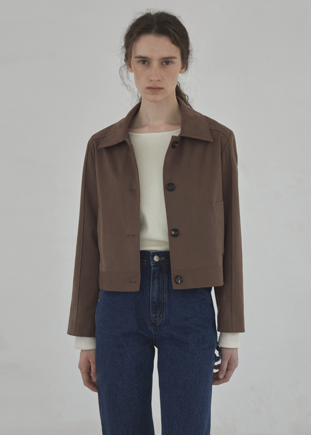 블루브릭,Suede short jacket (brown)