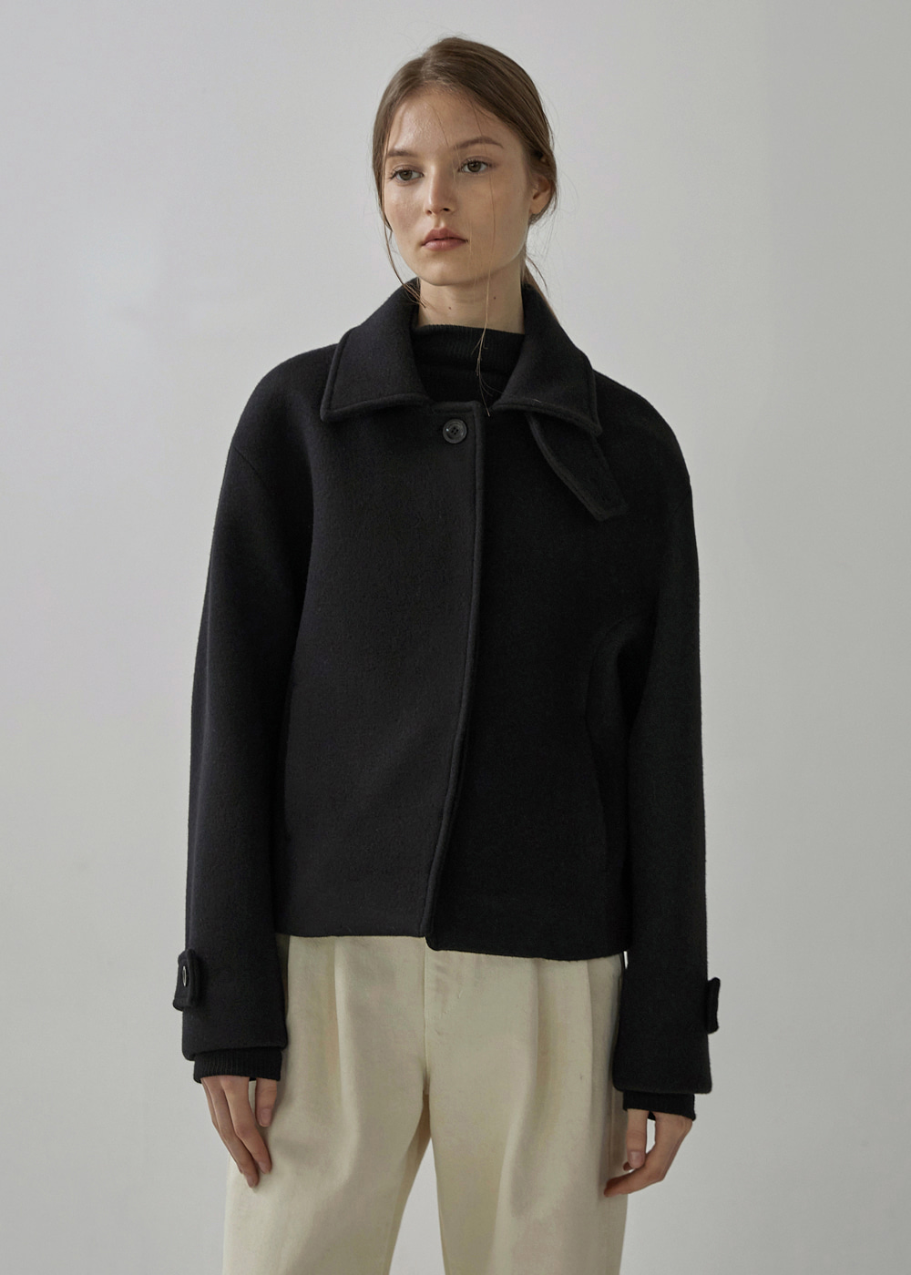 블루브릭,Boucle short coat (black)