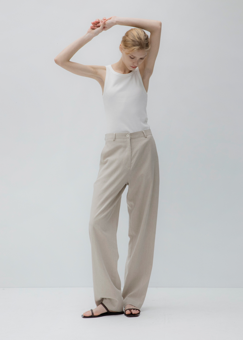 블루브릭,Linen cotton round pants (natural)