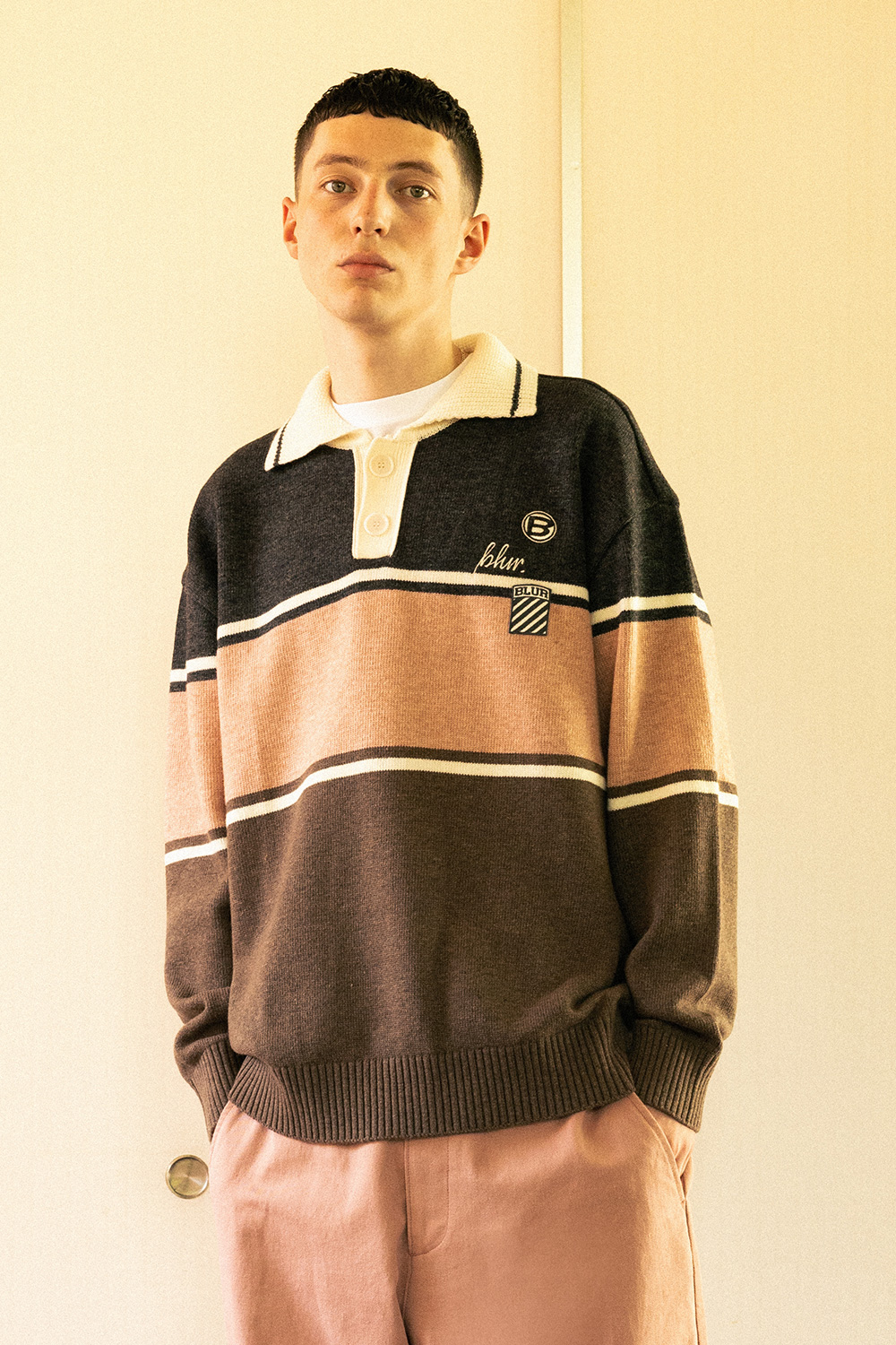 CONTRAST RUGBY SWEATER - SOFT PINK