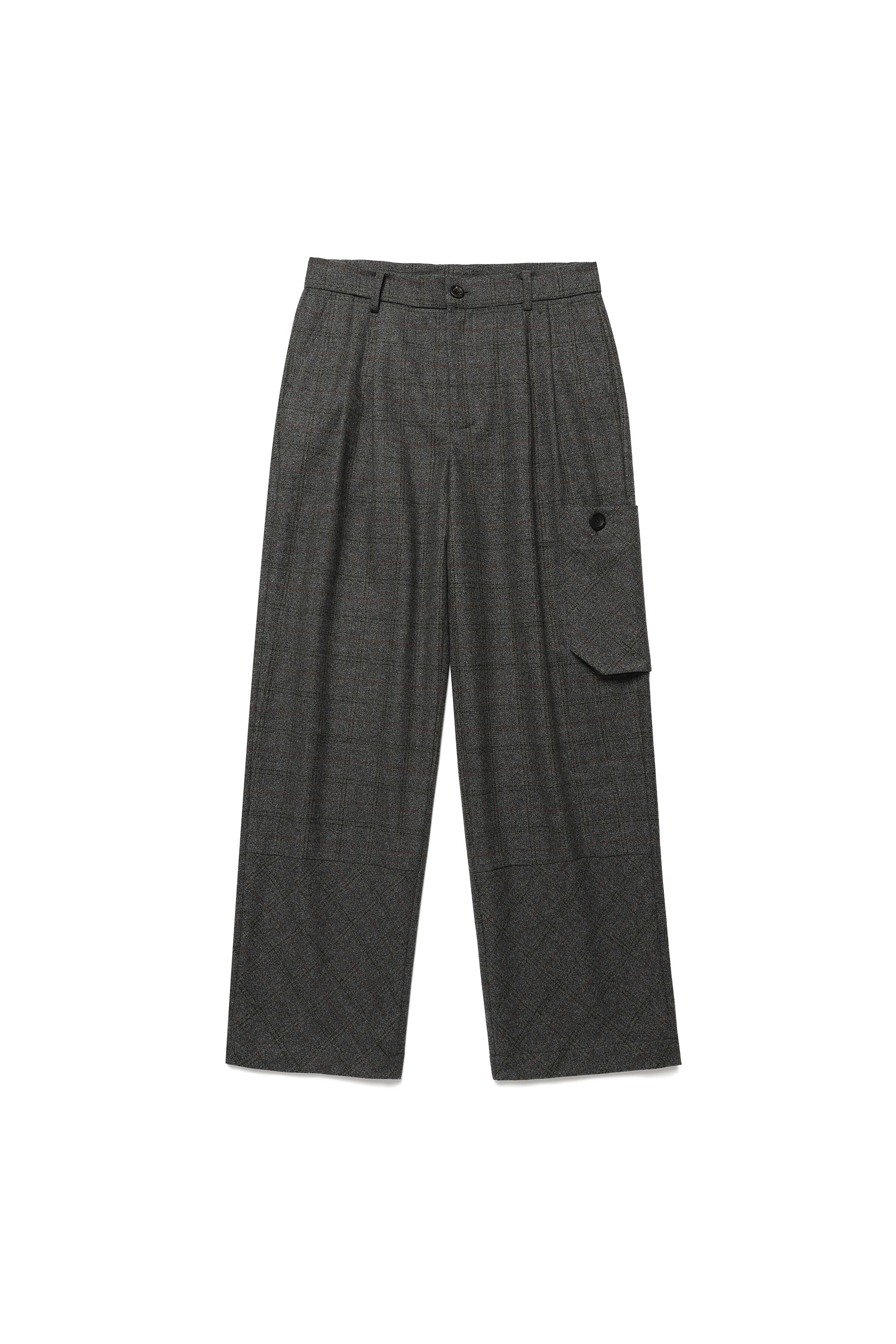WOOL CHECK OUT POCKET STRING PANTS - CHARCOAL