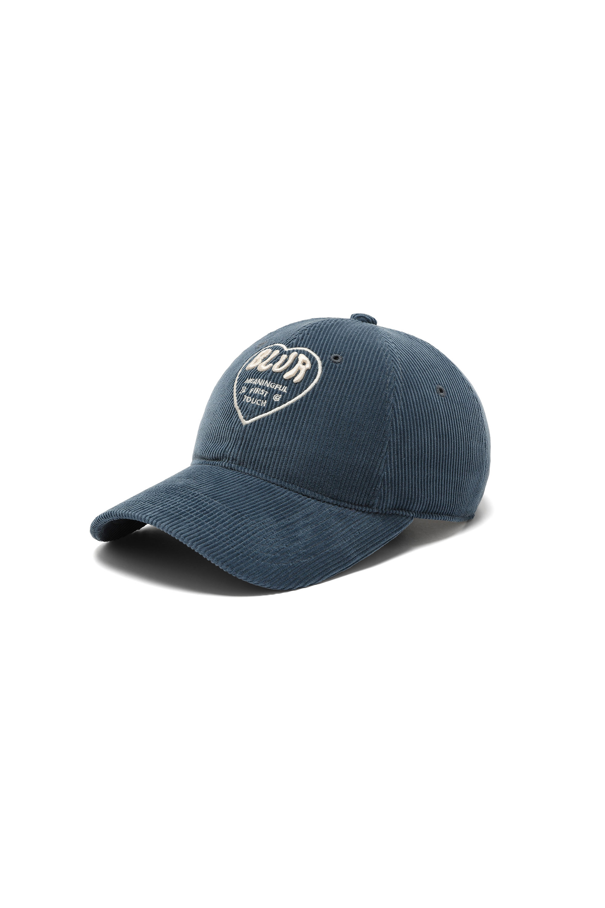 HEART EMBROIDERED CORDUROY CAP - BLUE