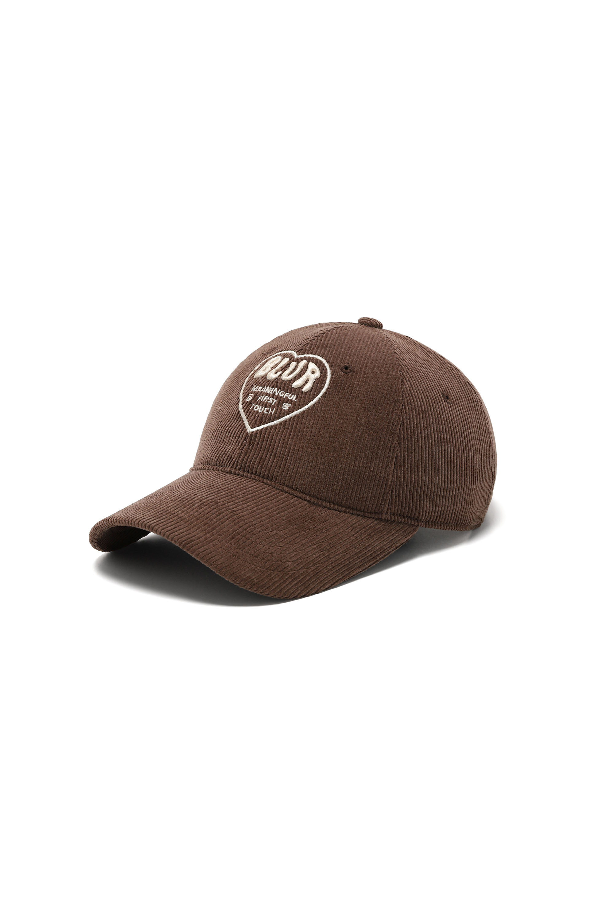 HEART EMBROIDERED CORDUROY CAP - BROWN